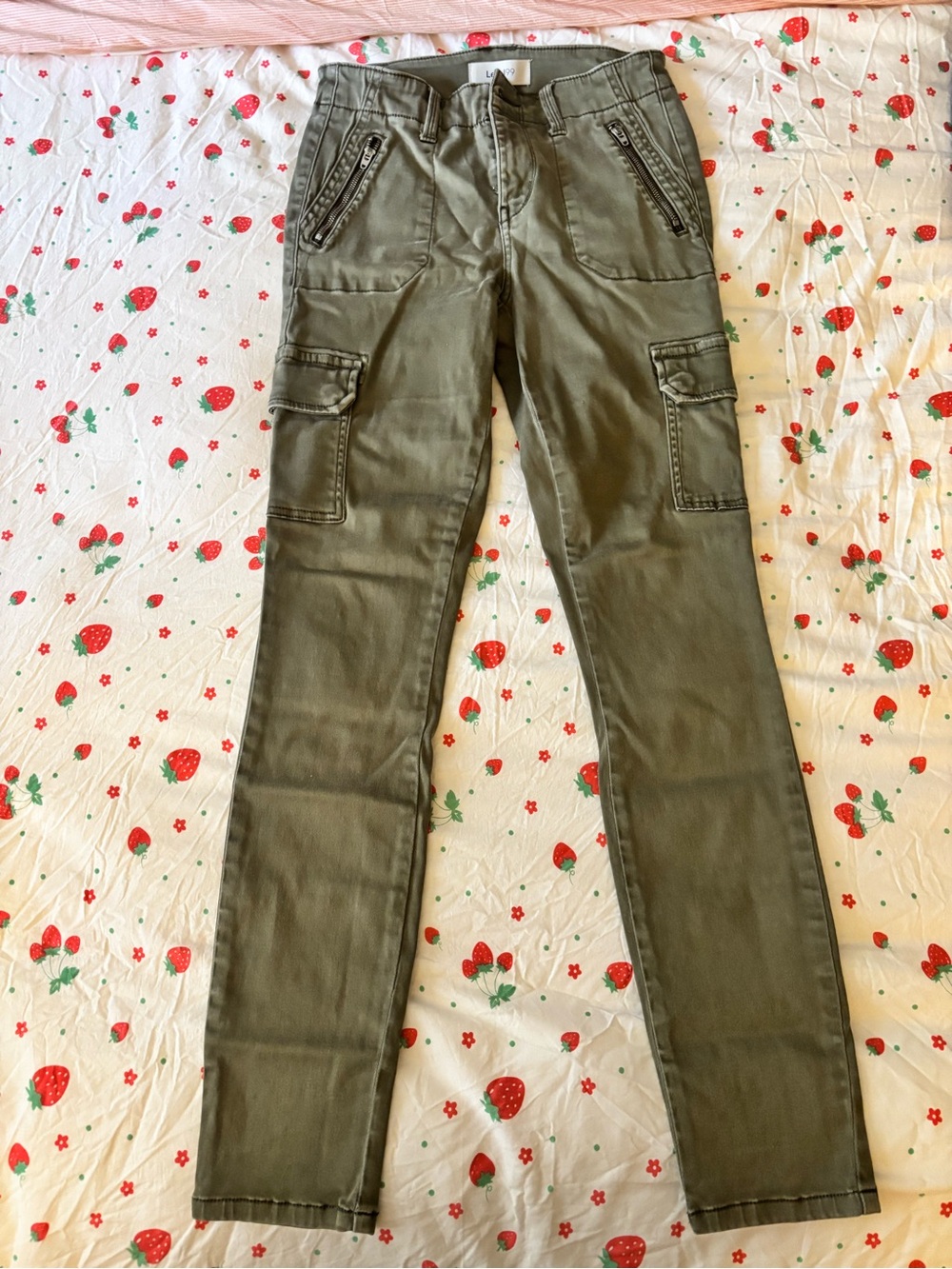Level 99 Olive Green Skinny Cargo Jeans